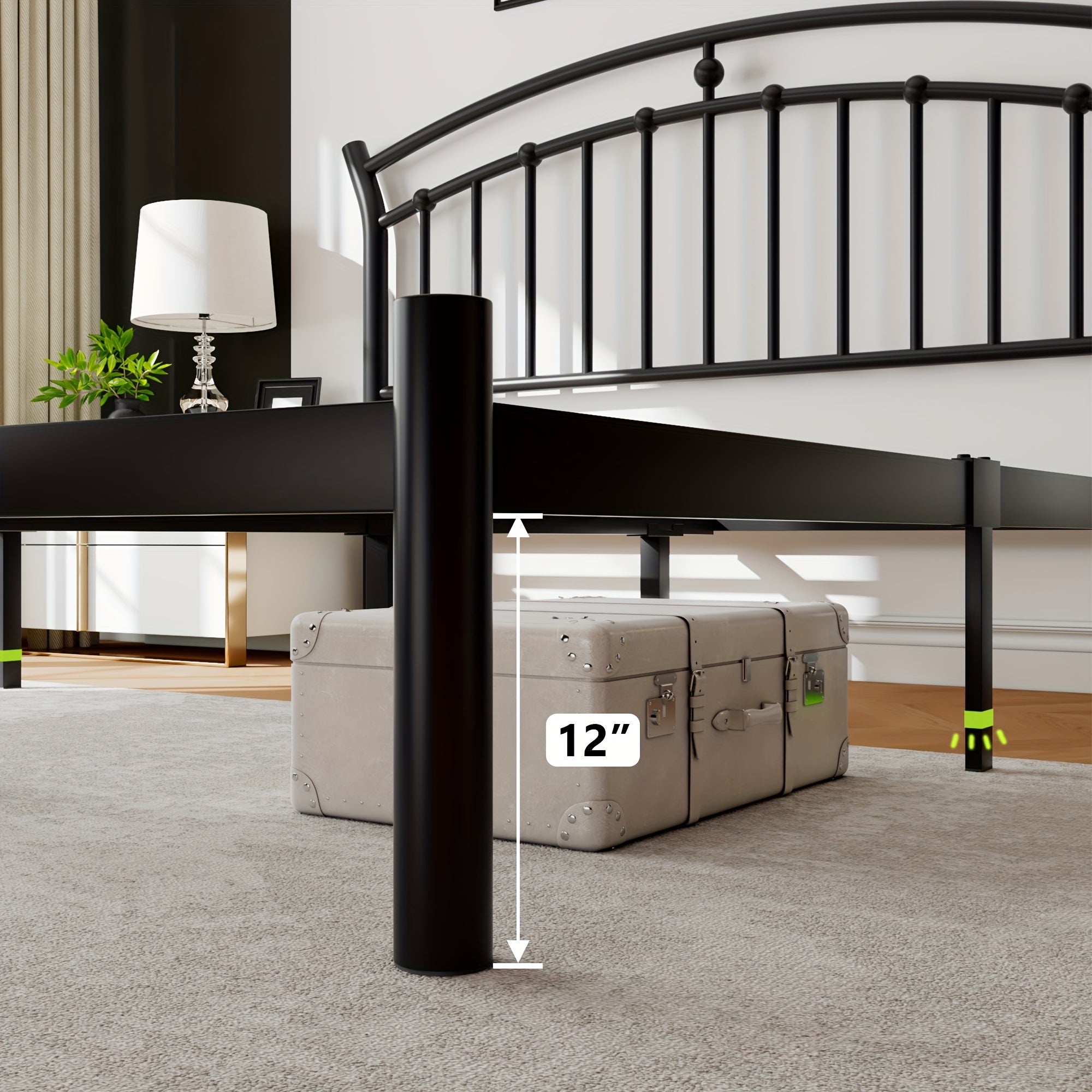 Valnase Metal Platform Bed Frame with Modern Iron-Art Headboard, Heavy Duty Steel Slats Support, Under Bed Storage, Easy Assembly, Noise-Free