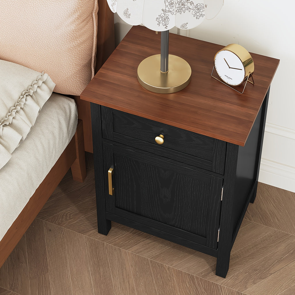 Nightstands Set Of 2, Retro Night Stand Bedside Table with Drawer And Storage, Wood End Side Table for Bedroom