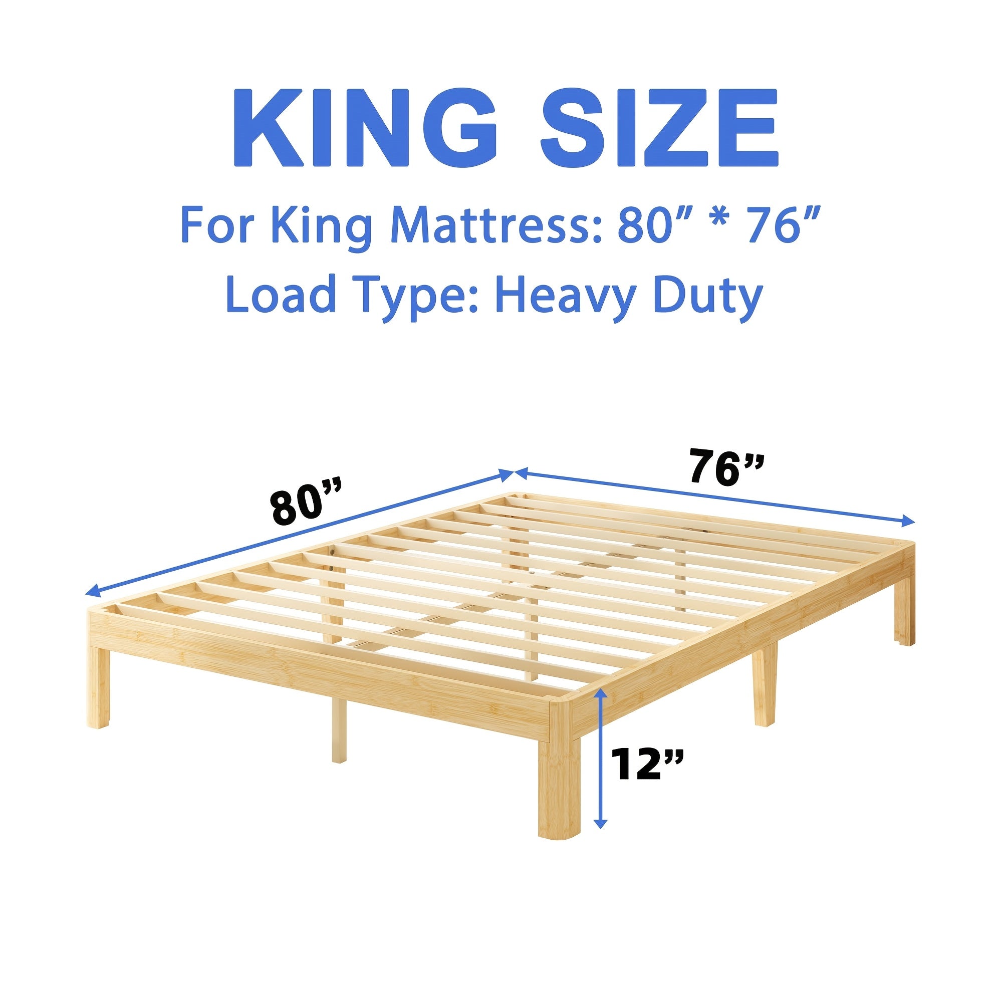 ZIYOO Heavy Duty Bamboo Metal Platform Bed Frame 14 Inch High No Box Spring Required