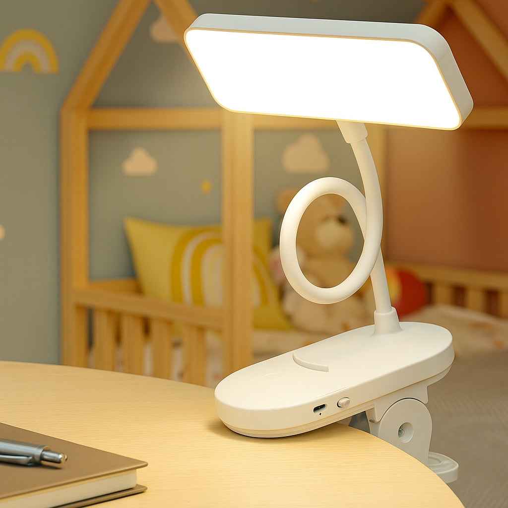 Adjustable Gooseneck Desk Lamp Featuring Three Color Options, with Three Brightness Settings, a Dimmable Night Light for Studying, a Reading Lamp, And a Lamp Head That Rotates 360 Degrees, Plus an LED Clip Night Light