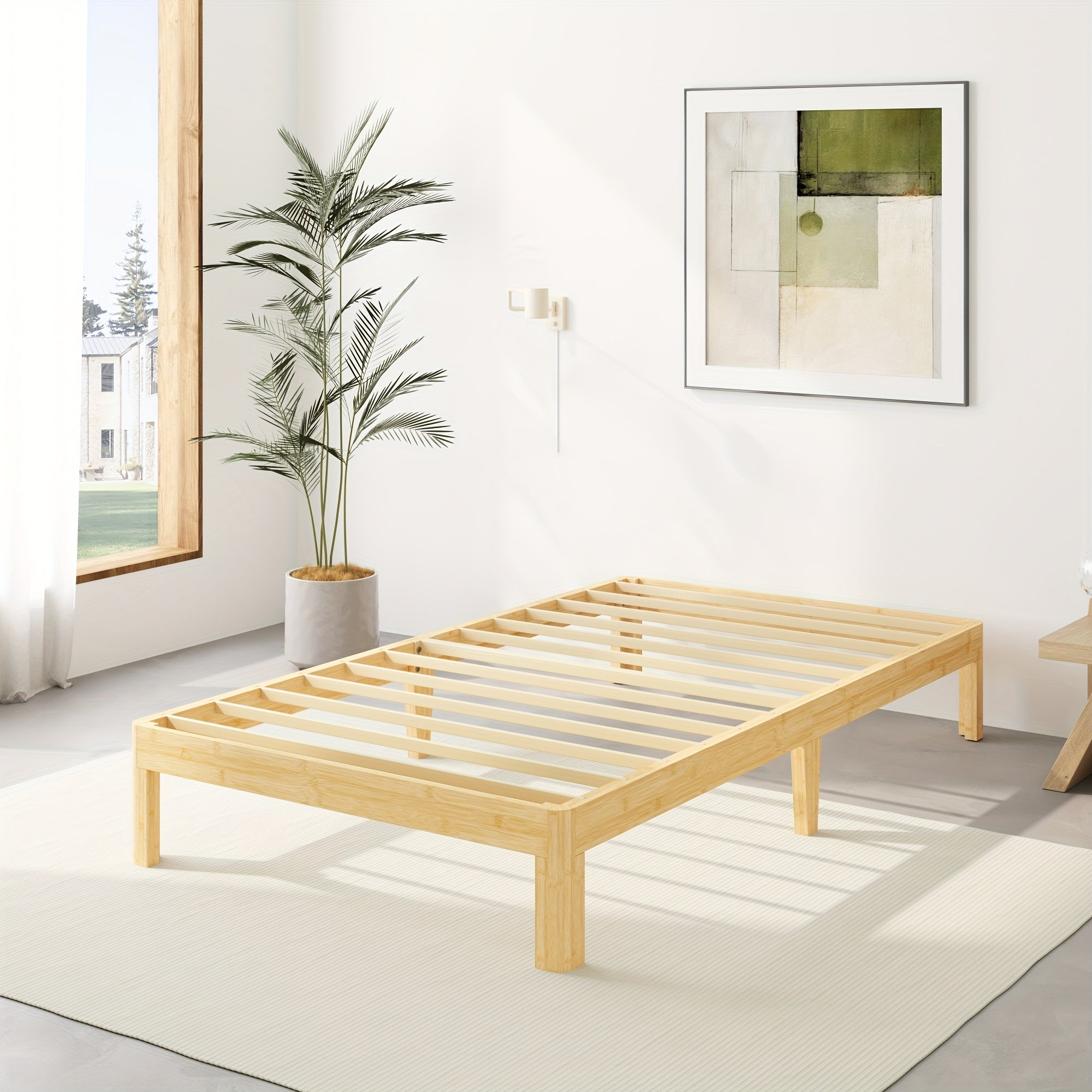 ZIYOO Heavy Duty Bamboo Metal Platform Bed Frame 14 Inch High No Box Spring Required