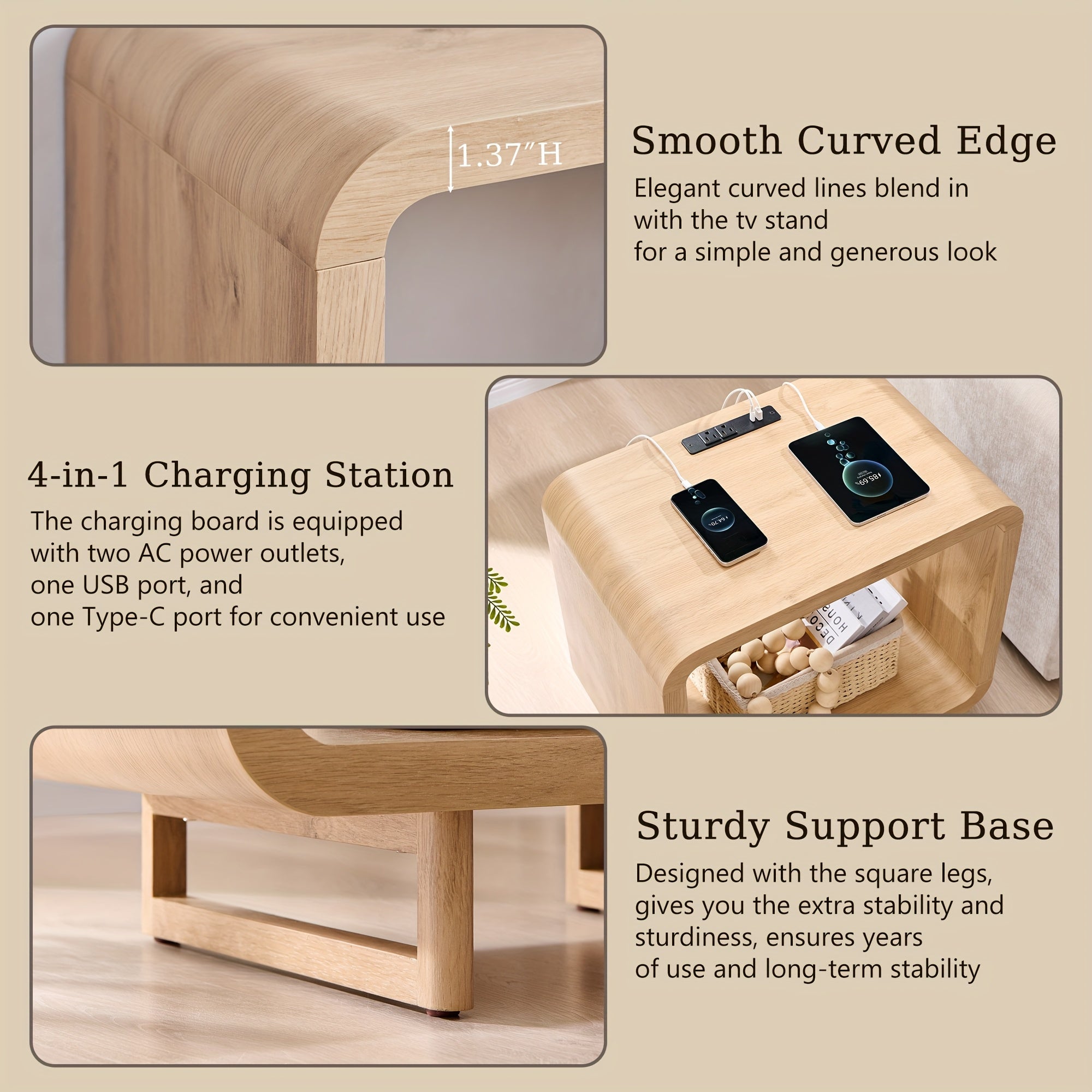 End Table with Charging Station, 23.6\