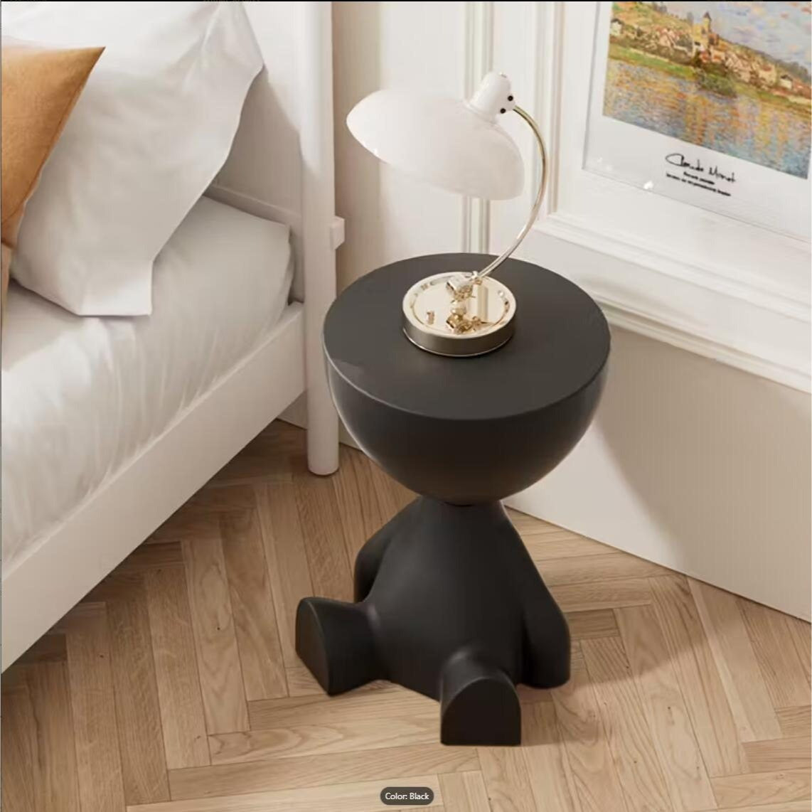 Modern Bear-Shaped Plastic Nightstand, White Bedside Storage Box with Cup Holder for Small Spaces, Easy Assembly, Bedroom & Living Room Decor