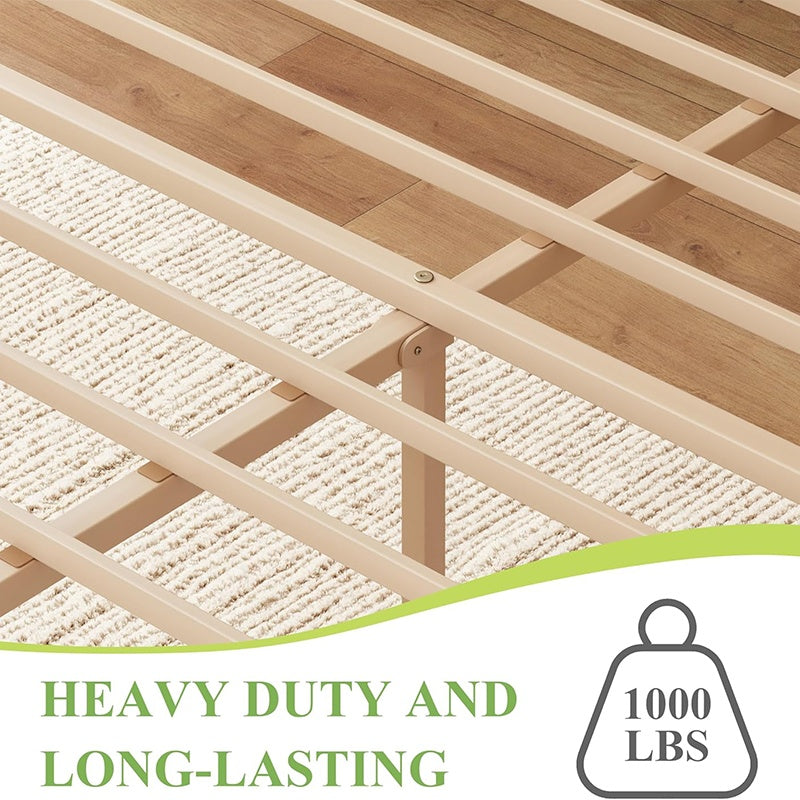 Solid Bamboo Wood Queen Bed Frame With Storage Headboard, 14 Inch Platform Bed Frame Queen No Box Spring Needed With Steel Slats, Sturdy And Stable, Easy Assembly, Noise Free