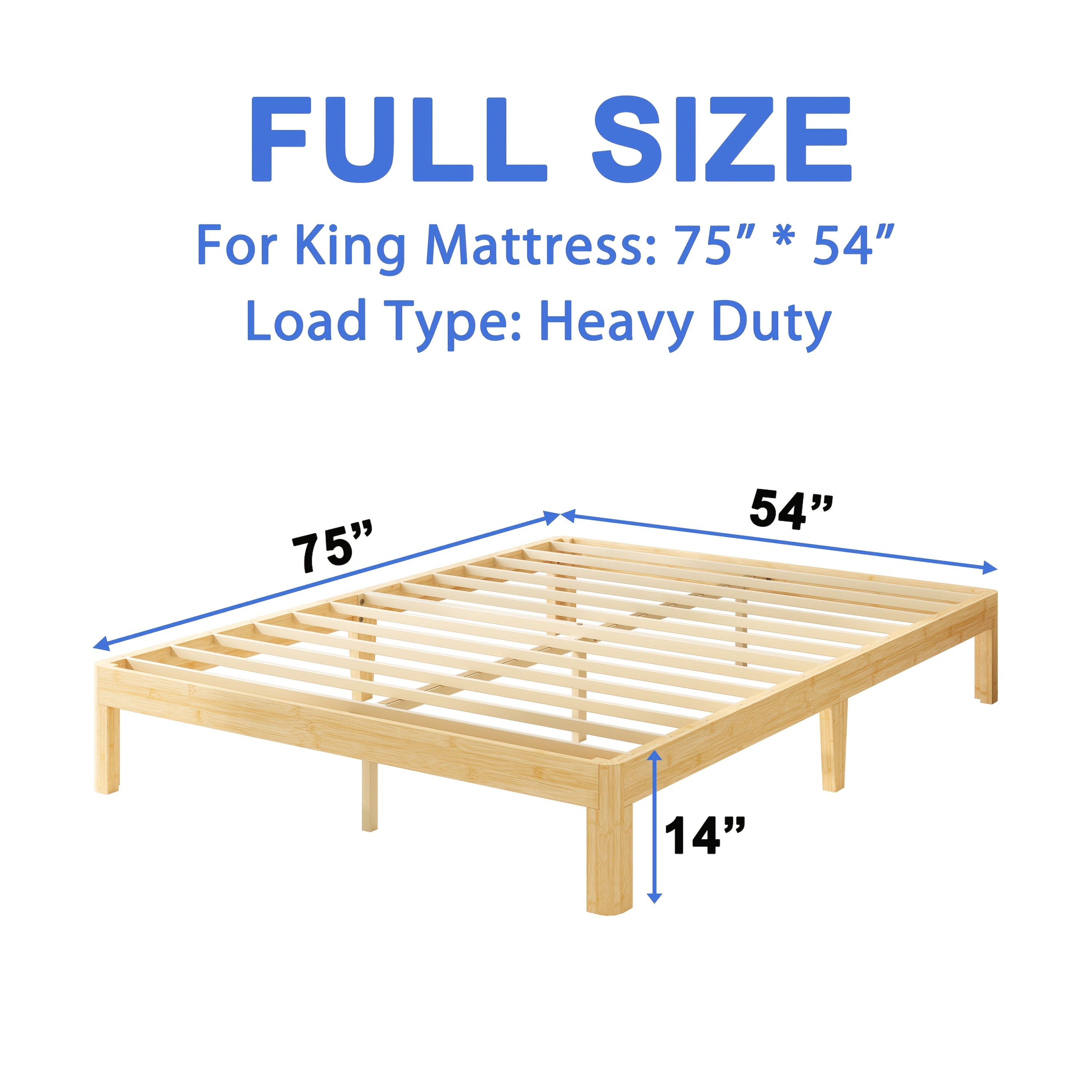 ZIYOO Heavy Duty Bamboo Metal Platform Bed Frame 14 Inch High No Box Spring Required