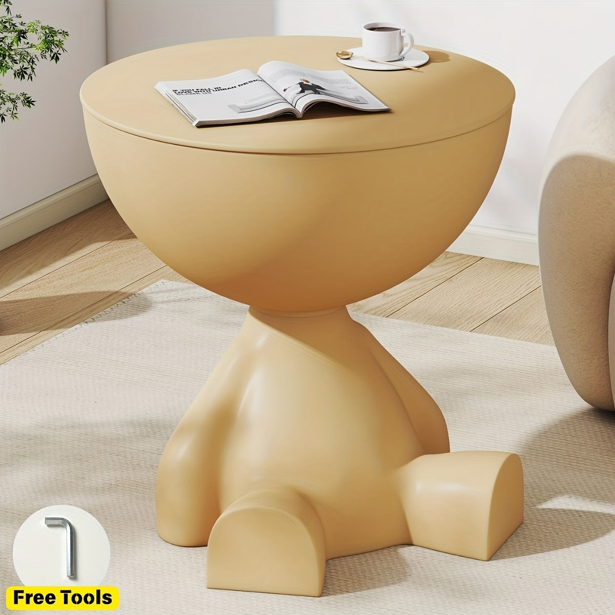 Cute Round End Table With Hidden Storage, Versatile Sofa Side Table Or Nightstand As A Gift, Ideal For Small Rooms, Stylish Gift For Home Lovers, Installation Tools Included, Decorations