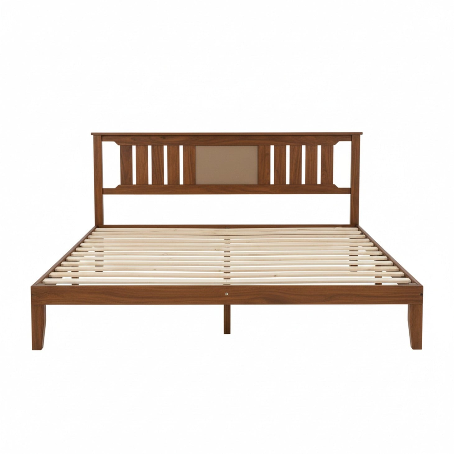 Mid Century Solid Wood Platform Bed With Headboard | Walnut End, Wood Slat Support, No Box Spring Needed, Classic Style By Edx
