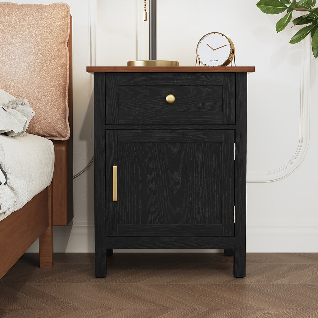 Nightstands Set Of 2, Retro Night Stand Bedside Table with Drawer And Storage, Wood End Side Table for Bedroom