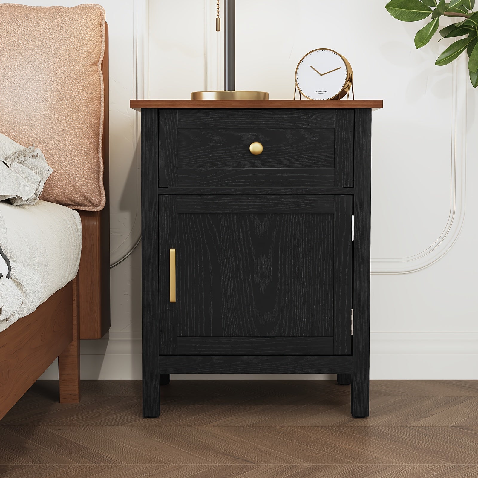 Nightstands Set Of 2, Retro Night Stand Bedside Table with Drawer And Storage, Wood End Side Table for Bedroom