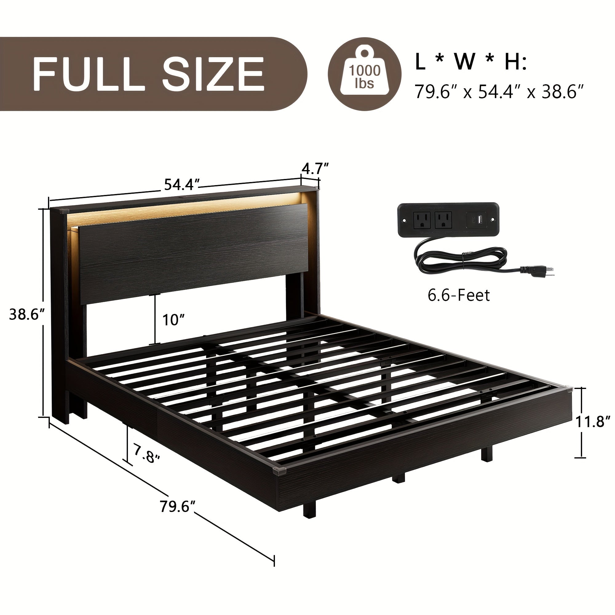 Floating Bed Frame with LED Lights & Charging Station, Heavy Duty Metal Support Frame, Easy Assembly