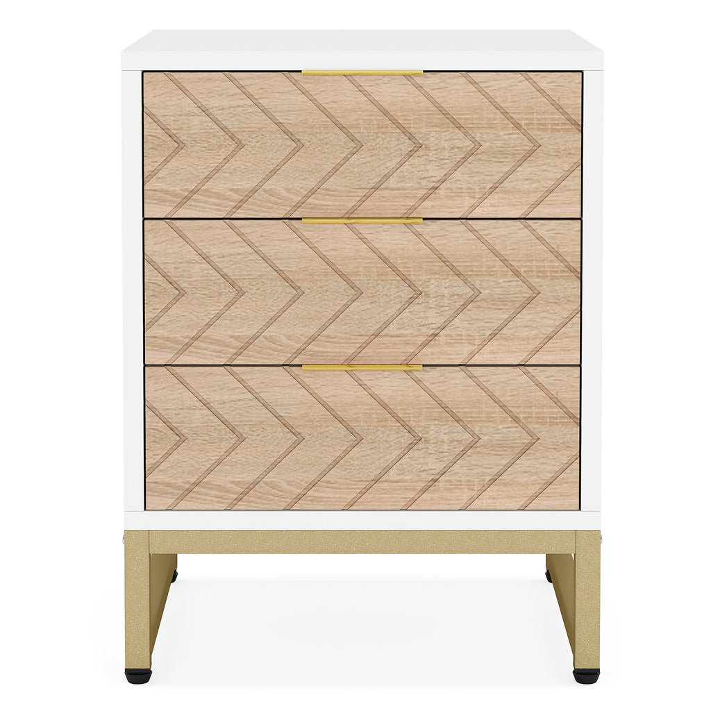 2 Pieces. Modern Simple Bedside Table With 3 Drawers. Metal Bracket. Wooden Scratch-resistant And Stain-resistant Board. Easy To Install. Living Room Storage Cabinet, Coffee Table, Coffee Table, Side Table, Sofa Table. White\u002Fgold.