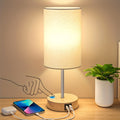 1\u002F2pcs Bedside Table Lamp For Bedroom - 3 Way Dimmable Touch Lamp USB C Charging Ports, Small Lamp Wood Base Round Shade For Living Room, Desk, A19 LED Bulb Included