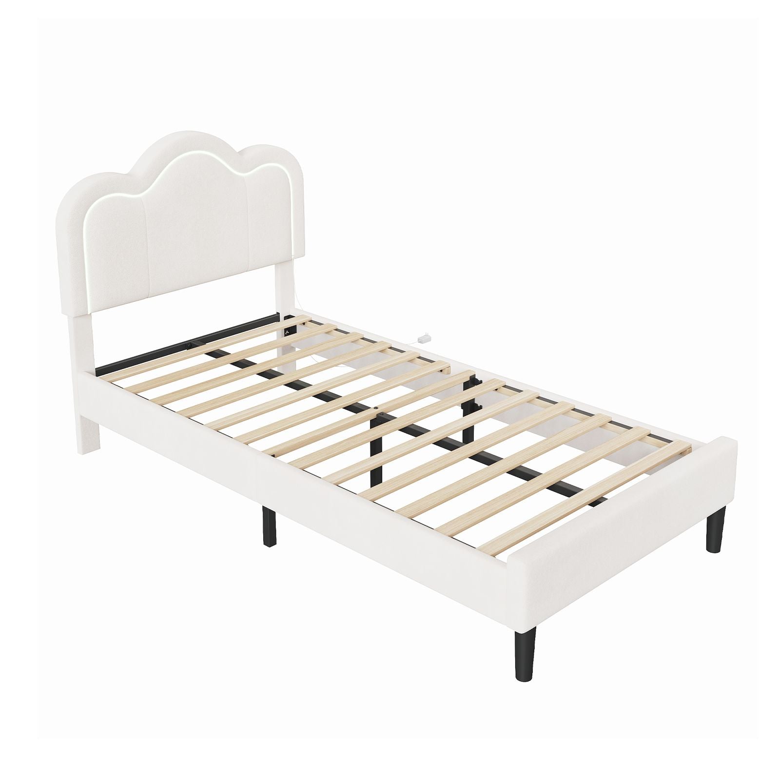 Twin XL Upholstered Bed Frame with Headboard - White Velvet-Like Platform Bed, Sturdy Metal Frame & Wood-Free Slats Support, No Box Spring Needed, Easy Assembly Modern Queen\u002FKing-like Style Bed & s (Twin XL)