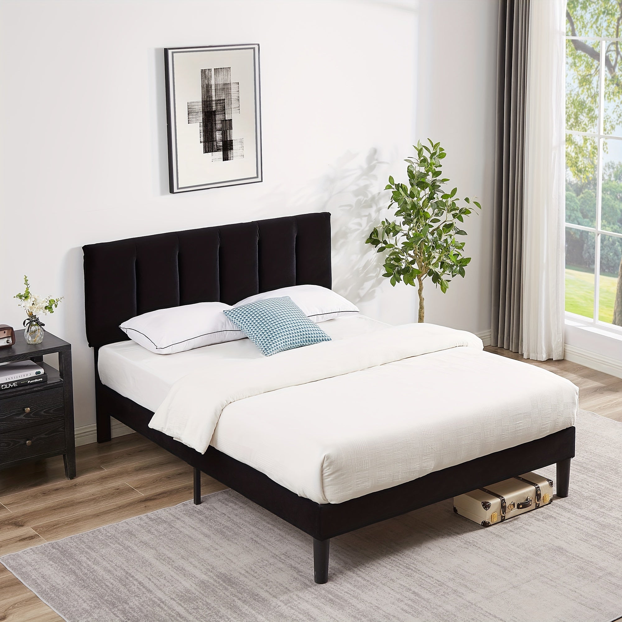 Upholstered Bed Frame Twin\u002FFull\u002FQueen Size Platform Bed with Adjustable Headboard Wood Slats Support