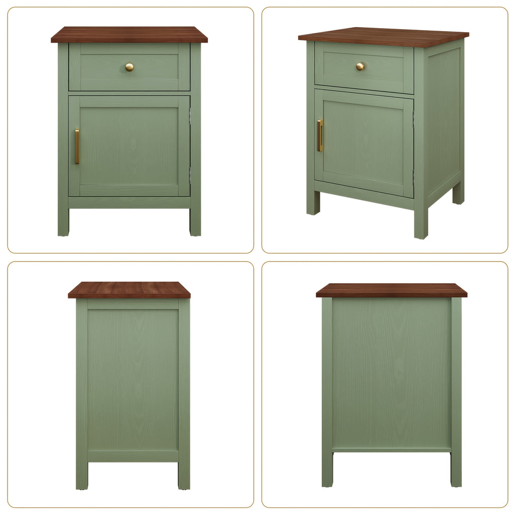 Nightstands Set Of 2, Retro Night Stand Bedside Table with Drawer And Storage, Wood End Side Table for Bedroom