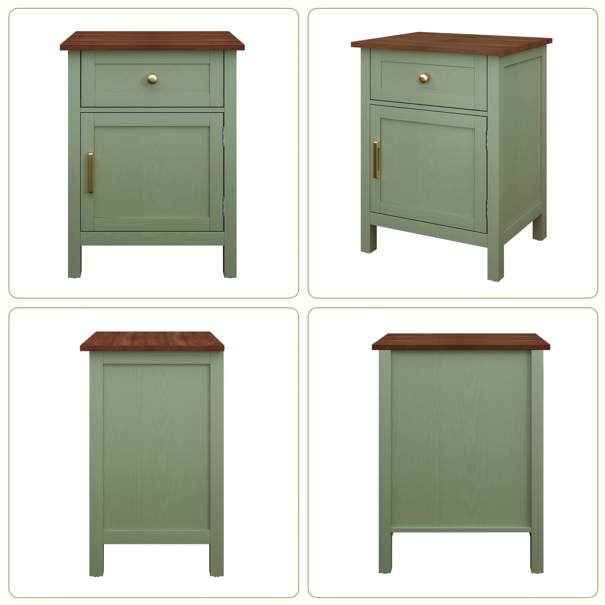 Nightstands Set Of 2, Retro Night Stand Bedside Table with Drawer And Storage, Wood End Side Table for Bedroom