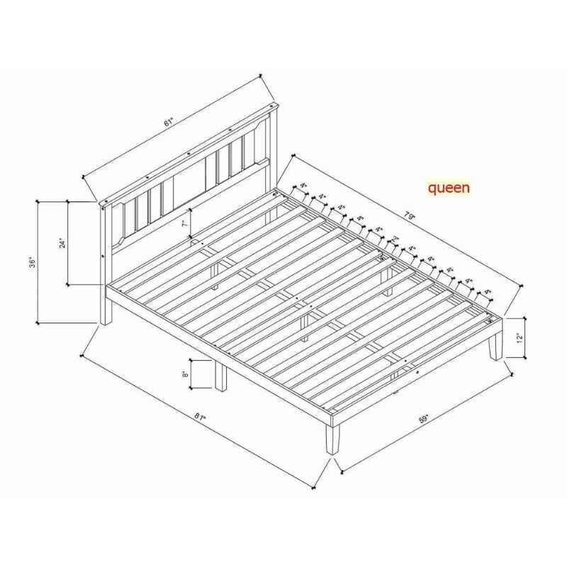 Mid Century Solid Wood Platform Bed With Headboard | Walnut End, Wood Slat Support, No Box Spring Needed, Classic Style By Edx
