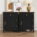 Nightstands Set Of 2, Retro Night Stand Bedside Table with Drawer And Storage, Wood End Side Table for Bedroom