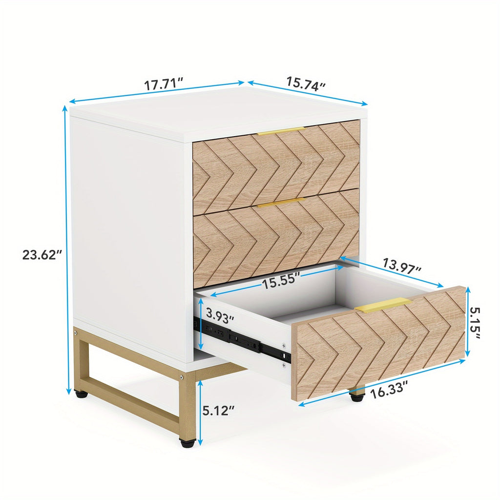 2 Pieces. Modern Simple Bedside Table With 3 Drawers. Metal Bracket. Wooden Scratch-resistant And Stain-resistant Board. Easy To Install. Living Room Storage Cabinet, Coffee Table, Coffee Table, Side Table, Sofa Table. White\u002Fgold.