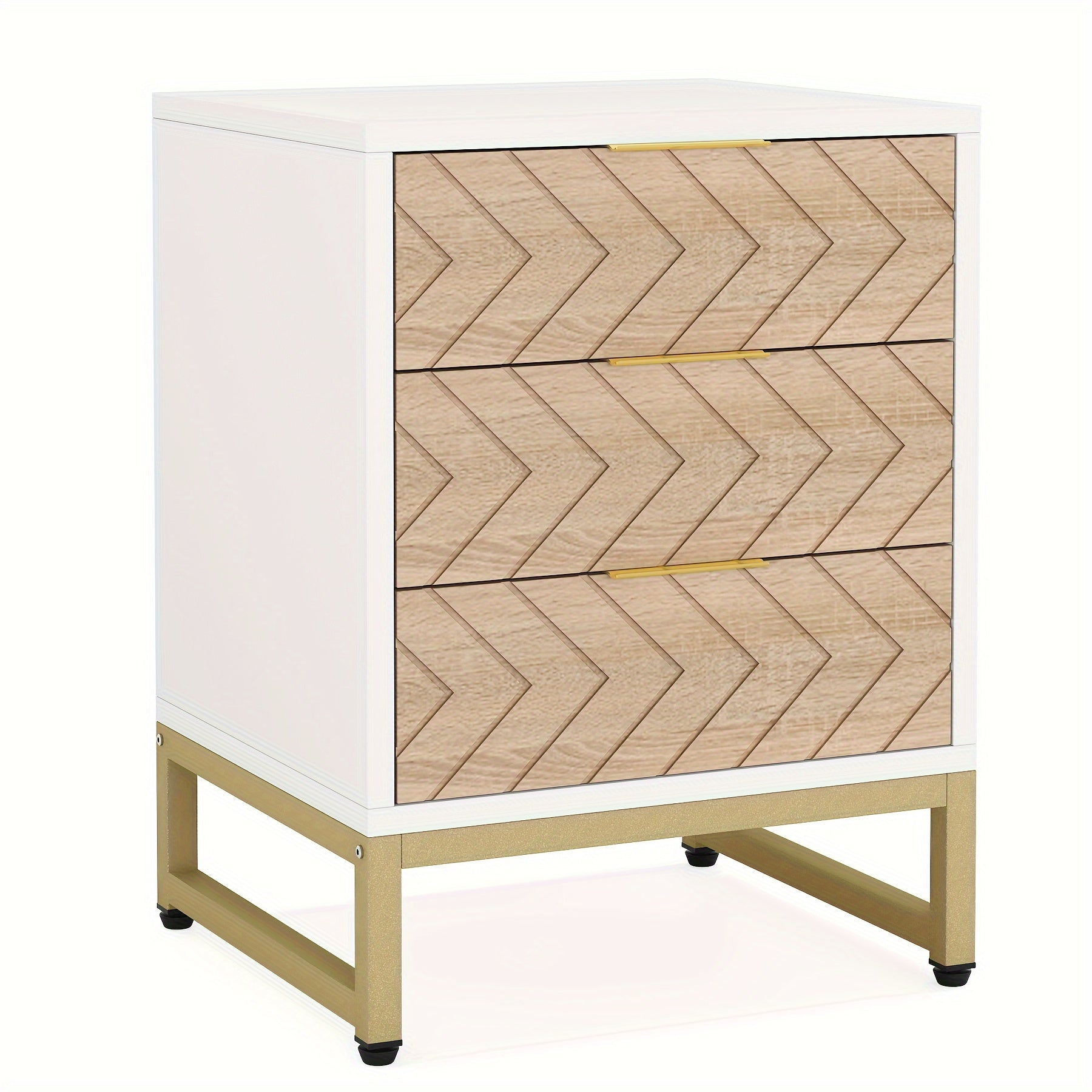 2 Pieces. Modern Simple Bedside Table With 3 Drawers. Metal Bracket. Wooden Scratch-resistant And Stain-resistant Board. Easy To Install. Living Room Storage Cabinet, Coffee Table, Coffee Table, Side Table, Sofa Table. White\u002Fgold.