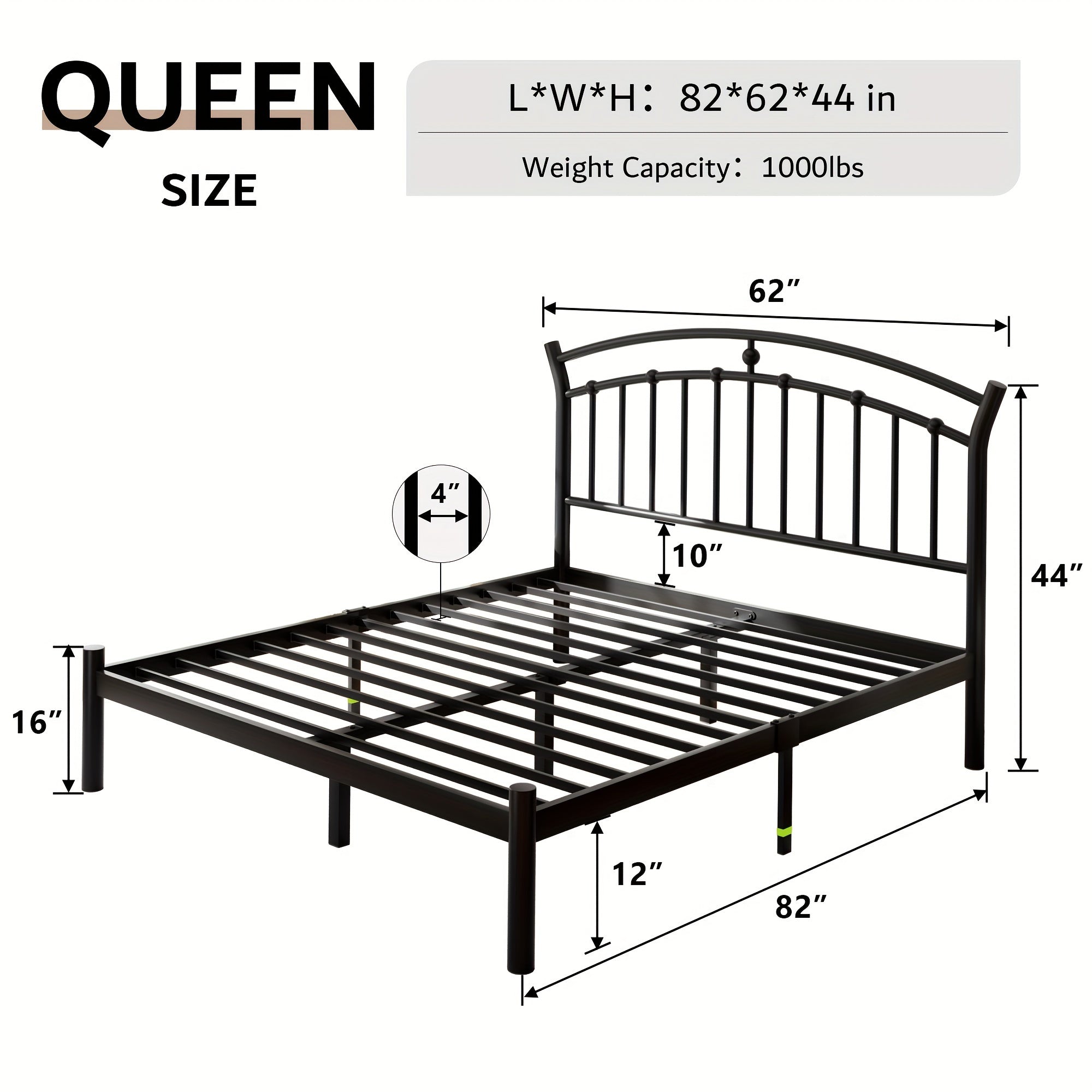 Valnase Metal Platform Bed Frame with Modern Iron-Art Headboard, Heavy Duty Steel Slats Support, Under Bed Storage, Easy Assembly, Noise-Free