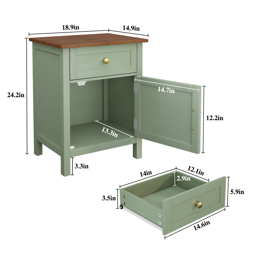 Nightstands Set Of 2, Retro Night Stand Bedside Table with Drawer And Storage, Wood End Side Table for Bedroom