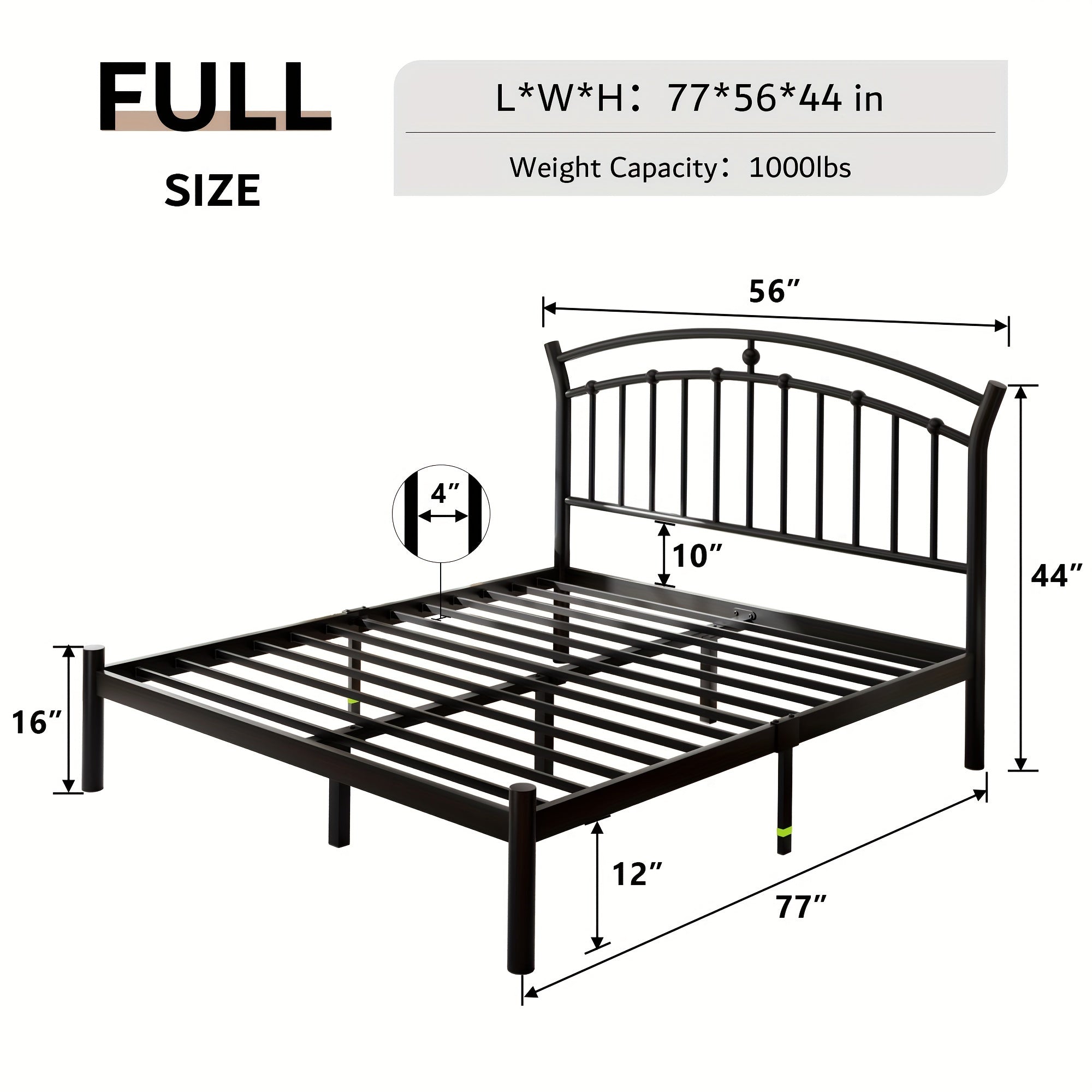 Valnase Metal Platform Bed Frame with Modern Iron-Art Headboard, Heavy Duty Steel Slats Support, Under Bed Storage, Easy Assembly, Noise-Free