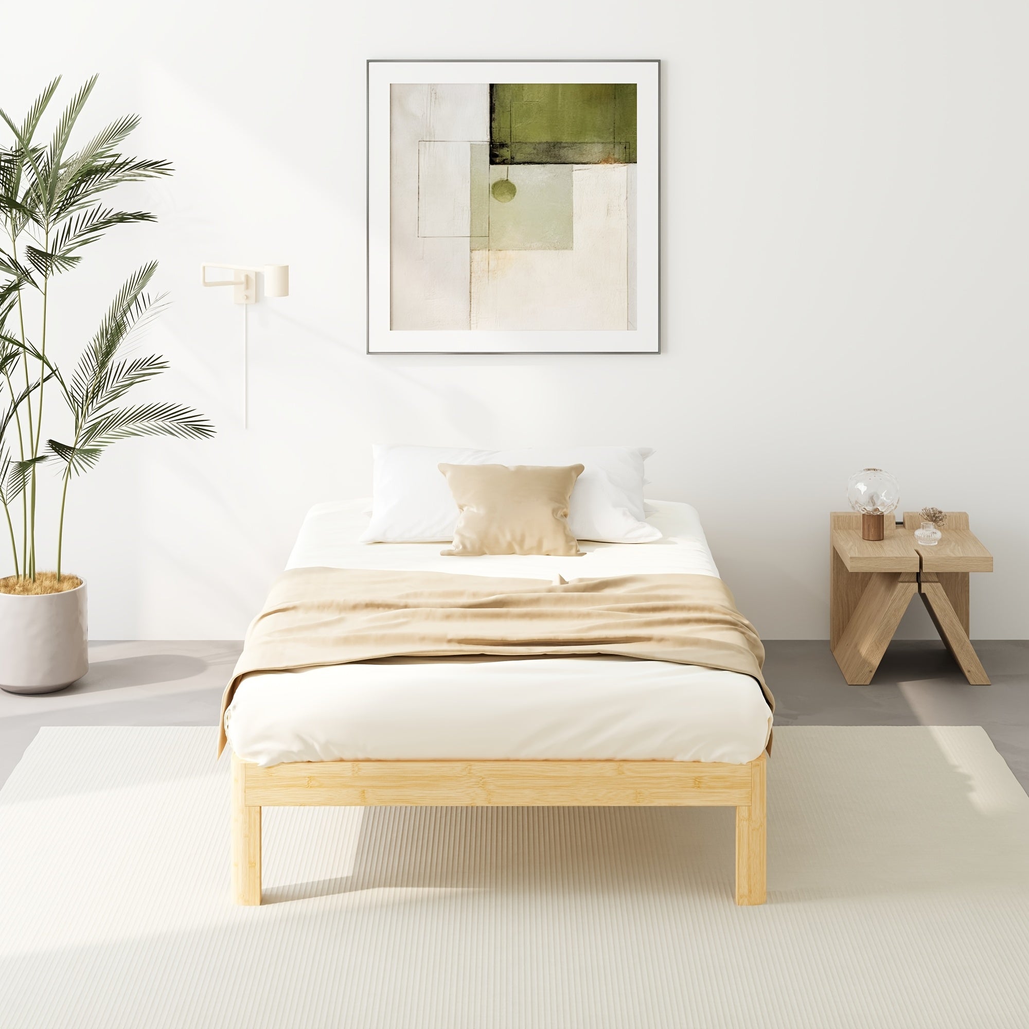 ZIYOO Heavy Duty Bamboo Metal Platform Bed Frame 14 Inch High No Box Spring Required