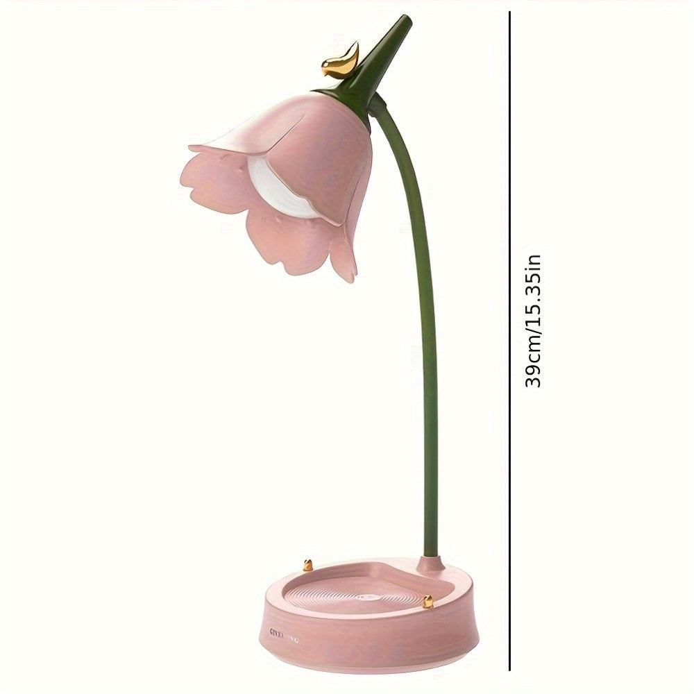 Flower Table Lamp, Dimmable LED 3-color Temperature, Cordless Rechargeable Table Lamp With Touch Sensor And Flexible Arm, USB Bedside Lamp For Reading