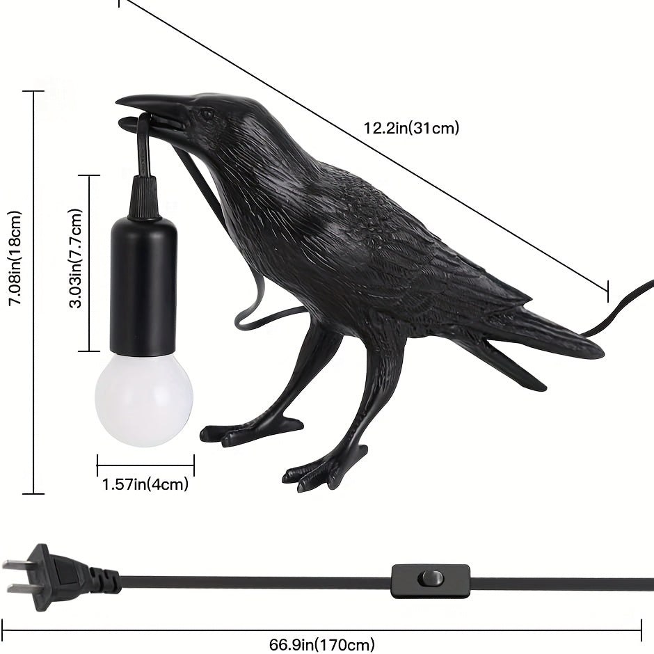 Gothic Crow Desk Lamp, Resin Realistic Raven Statue With E12 Base Bulb Included, Dark Academia Bedroom\u002FLiving Room Decor, Perfect Halloween Christmas Gift For Goth Enthusiasts & Bookworms, Unique Artistic Night Light For Desk\u002FBookshelf