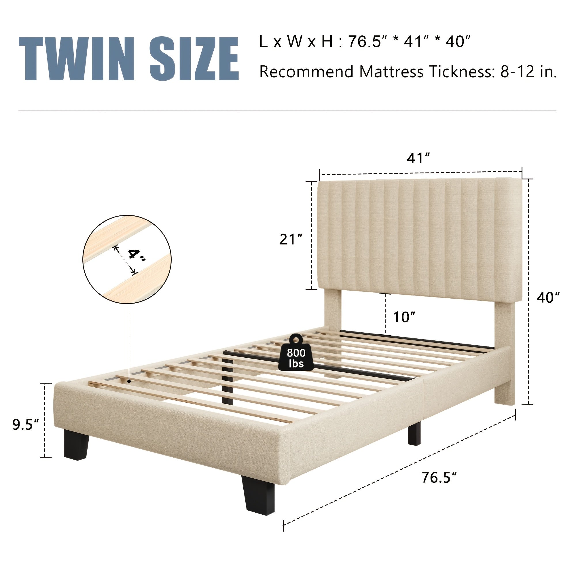 Elegant Modern Bed Frame with Vertical Striped Headboard Design, Platform Bed with Vertical Linen Or Velvet Headboard, Wide Bed Legs And Strong Wood Slats Support, Easy Assembly, Bed Frame Without Mattress