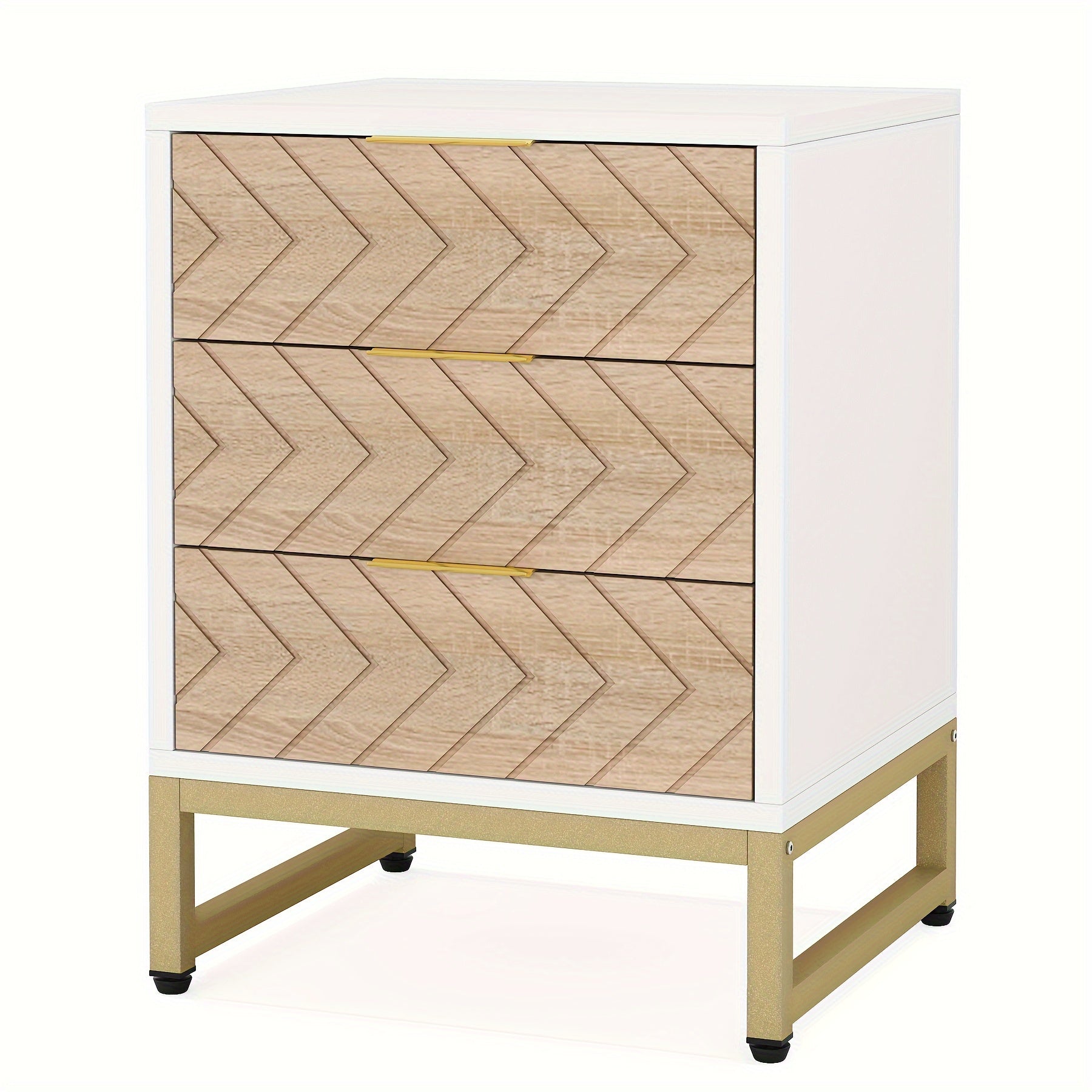 2 Pieces. Modern Simple Bedside Table With 3 Drawers. Metal Bracket. Wooden Scratch-resistant And Stain-resistant Board. Easy To Install. Living Room Storage Cabinet, Coffee Table, Coffee Table, Side Table, Sofa Table. White\u002Fgold.