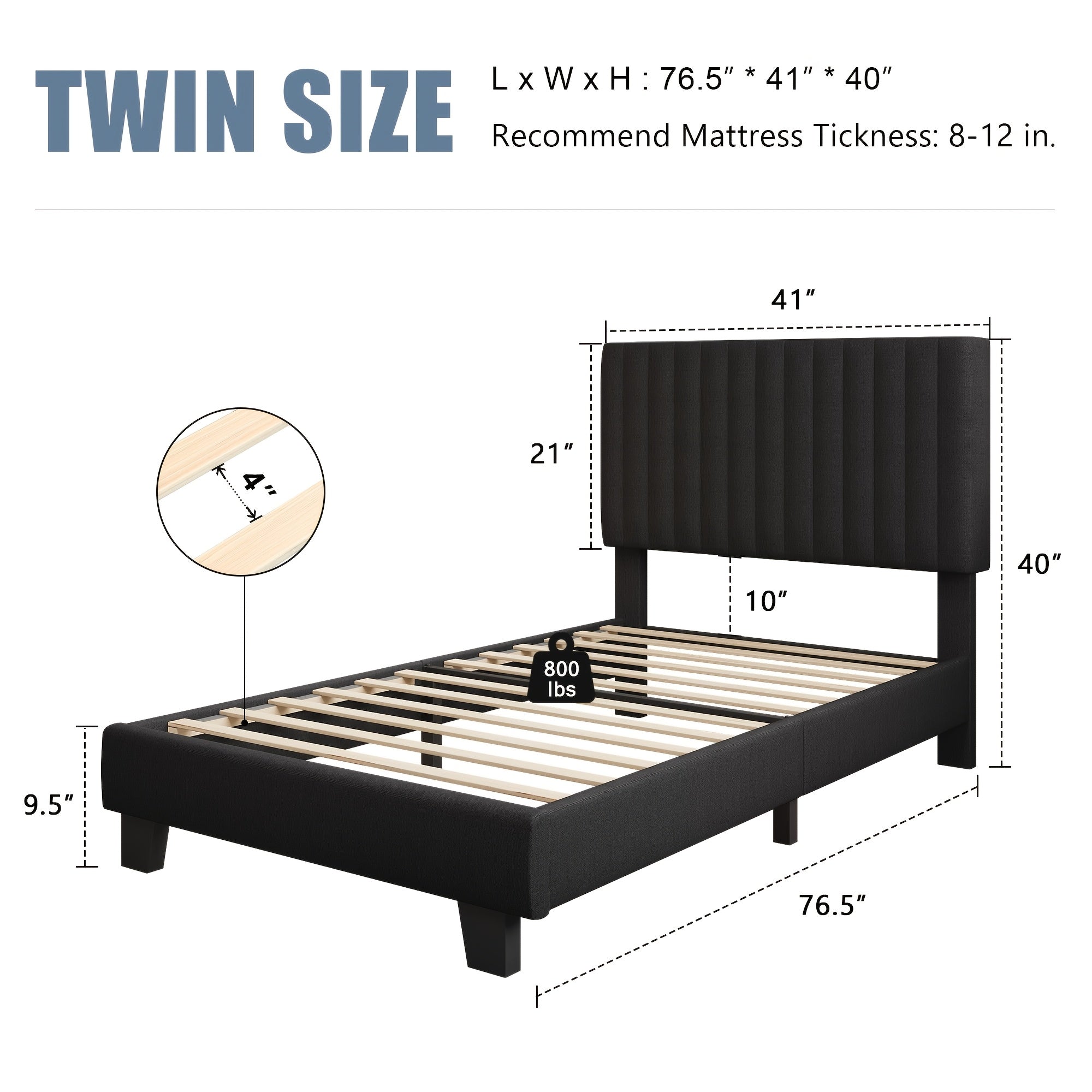 Elegant Modern Bed Frame with Vertical Striped Headboard Design, Platform Bed with Vertical Linen Or Velvet Headboard, Wide Bed Legs And Strong Wood Slats Support, Easy Assembly, Bed Frame Without Mattress