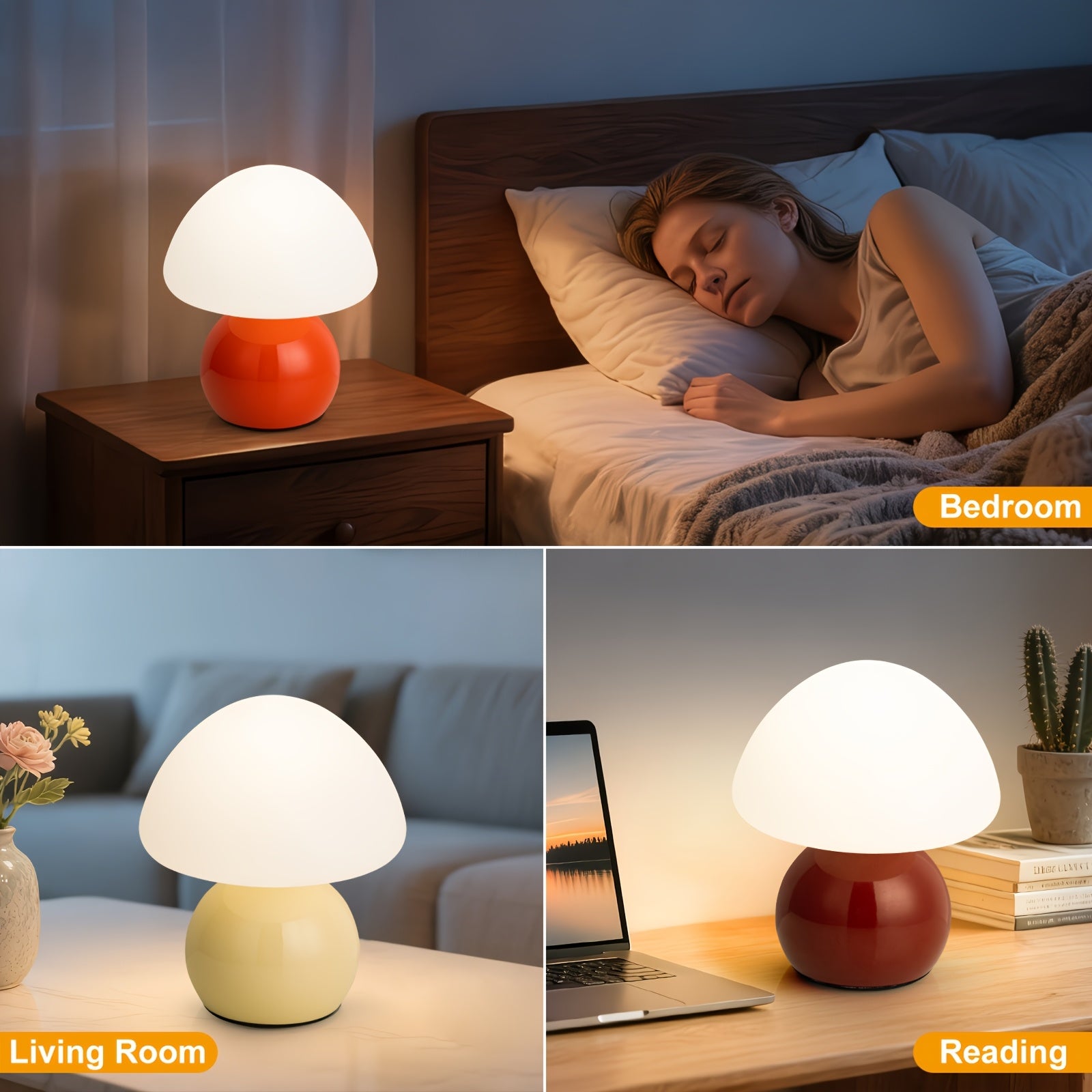 Compact Mushroom Lamp for Bedside, Adjustable Nightstand Light, White Glass Desk Lamp Suitable for Bedroom, Dormitory, Living Room, Kitchen, Office, And Home Decoration