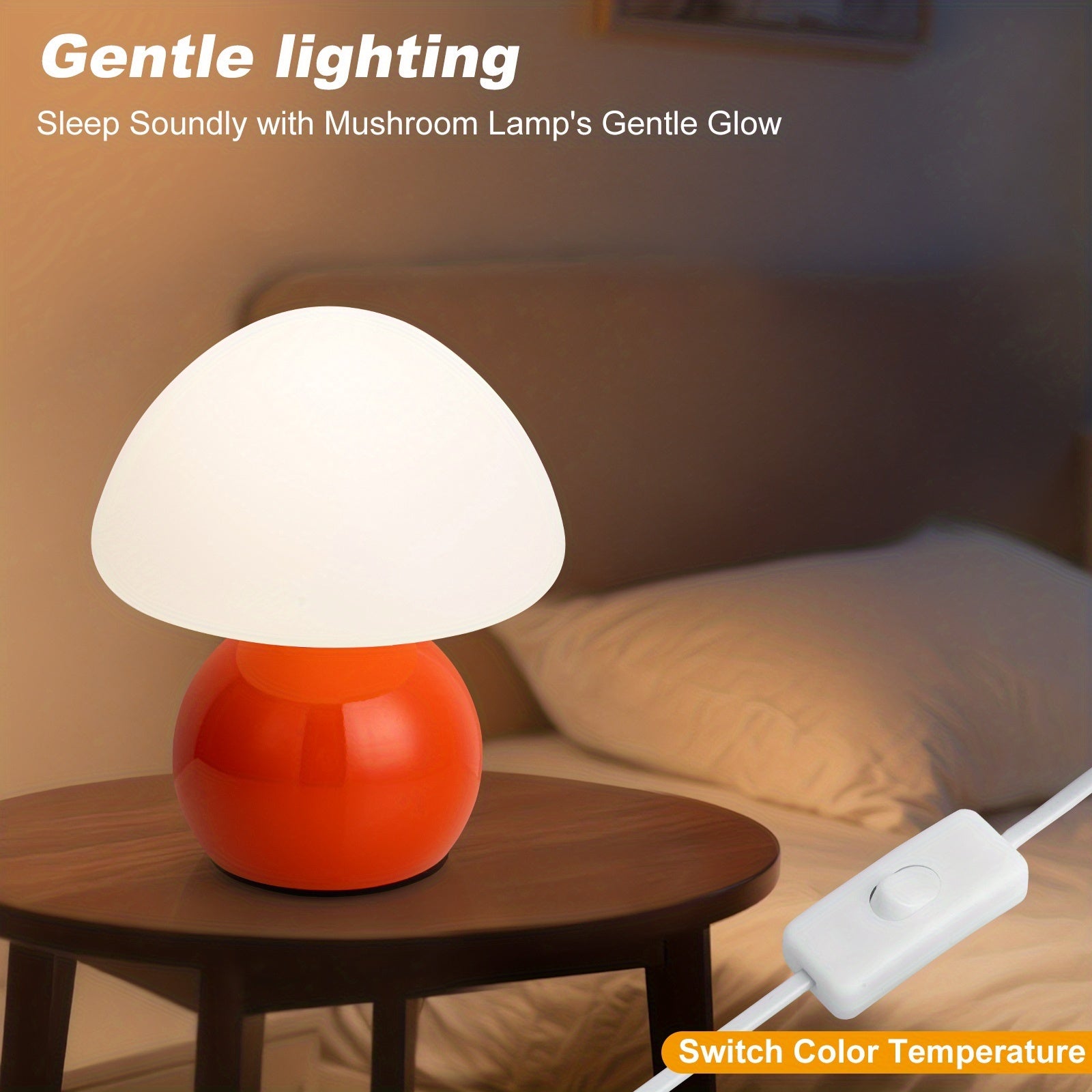 Compact Mushroom Lamp for Bedside, Adjustable Nightstand Light, White Glass Desk Lamp Suitable for Bedroom, Dormitory, Living Room, Kitchen, Office, And Home Decoration