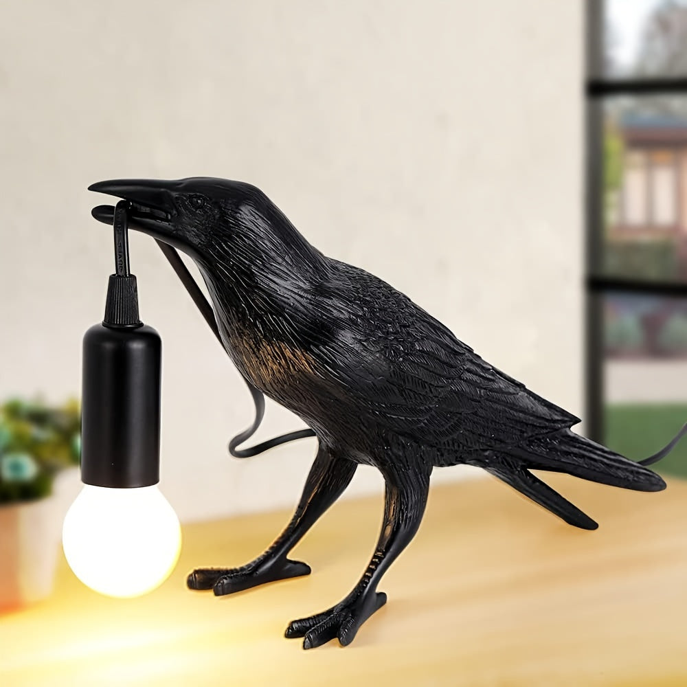 Gothic Crow Desk Lamp, Resin Realistic Raven Statue With E12 Base Bulb Included, Dark Academia Bedroom\u002FLiving Room Decor, Perfect Halloween Christmas Gift For Goth Enthusiasts & Bookworms, Unique Artistic Night Light For Desk\u002FBookshelf