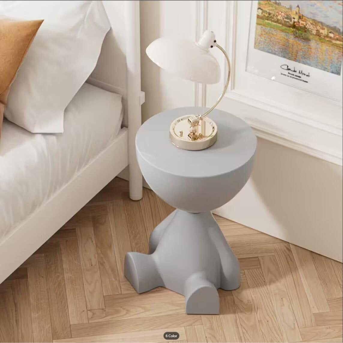 Modern Bear-Shaped Plastic Nightstand, White Bedside Storage Box with Cup Holder for Small Spaces, Easy Assembly, Bedroom & Living Room Decor
