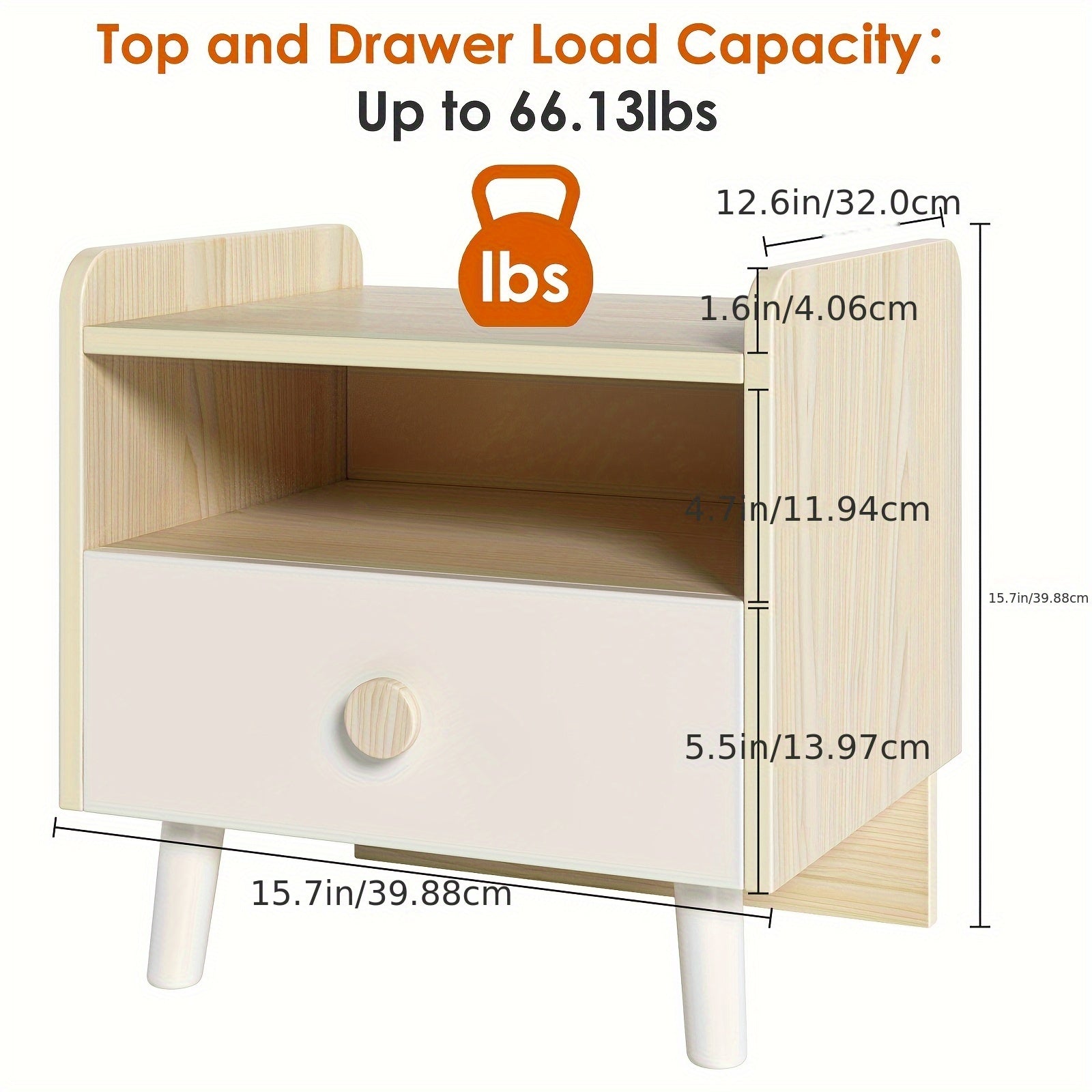 Nightstand With Drawers, Wooden Side Table With Open Shelves, Sturdy Legs, Rounded Edges, Bedside Table For Bedroom Furniture Dorm Small Space