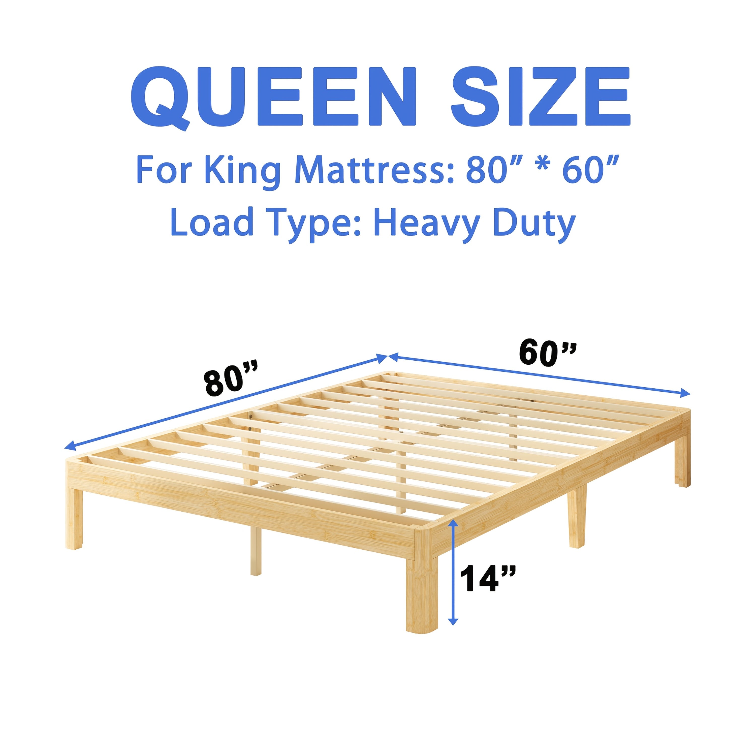 ZIYOO Heavy Duty Bamboo Metal Platform Bed Frame 14 Inch High No Box Spring Required