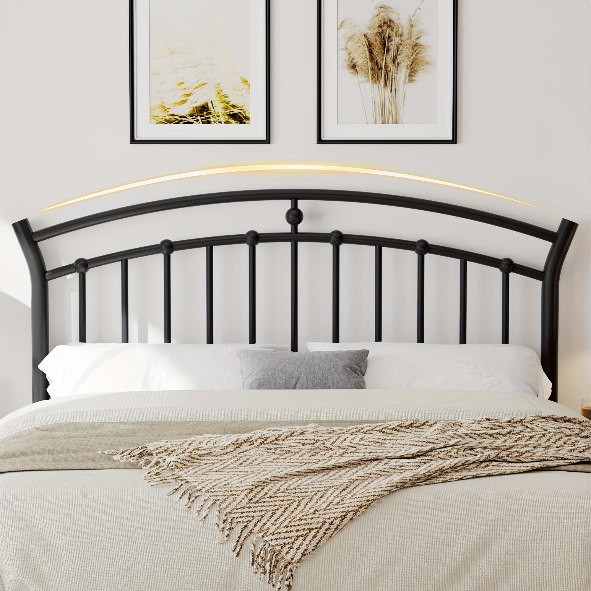 Valnase Metal Platform Bed Frame with Modern Iron-Art Headboard, Heavy Duty Steel Slats Support, Under Bed Storage, Easy Assembly, Noise-Free