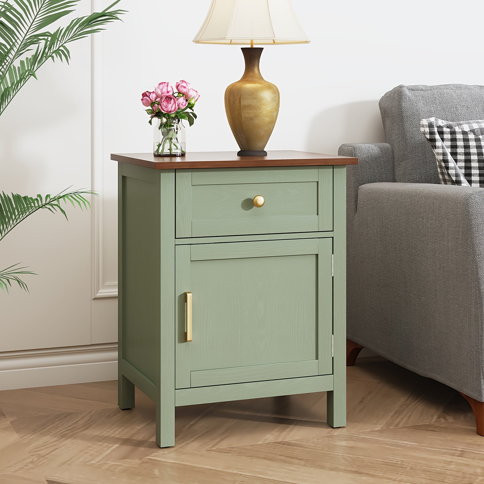 Nightstands Set Of 2, Retro Night Stand Bedside Table with Drawer And Storage, Wood End Side Table for Bedroom