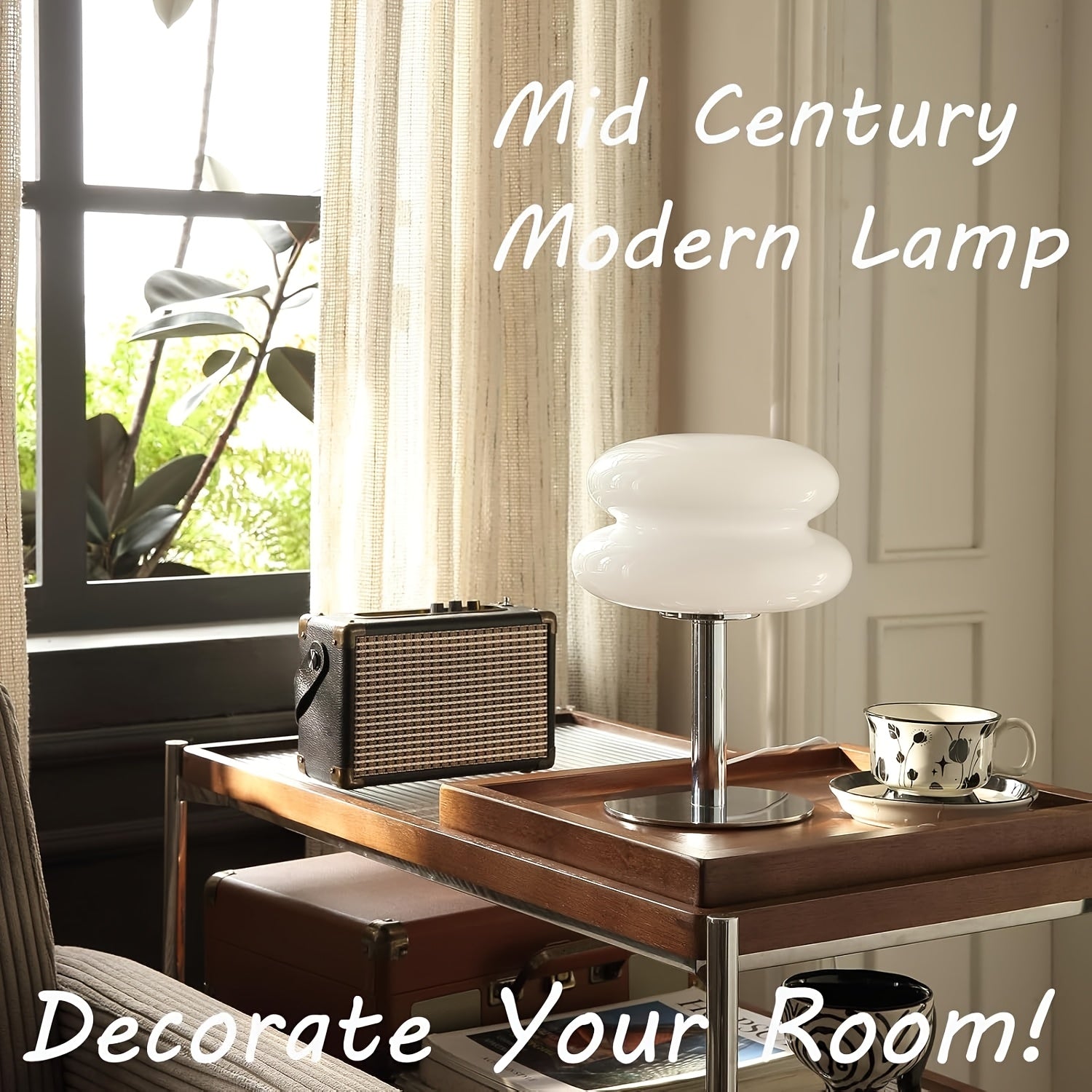 Mid-Century Modern Murano Glass Table Lamp | Retro Dimmable, Usb Powered, Suitable For Bedroom And Living Room, Available In 3 Colors, Polished Metal Base
