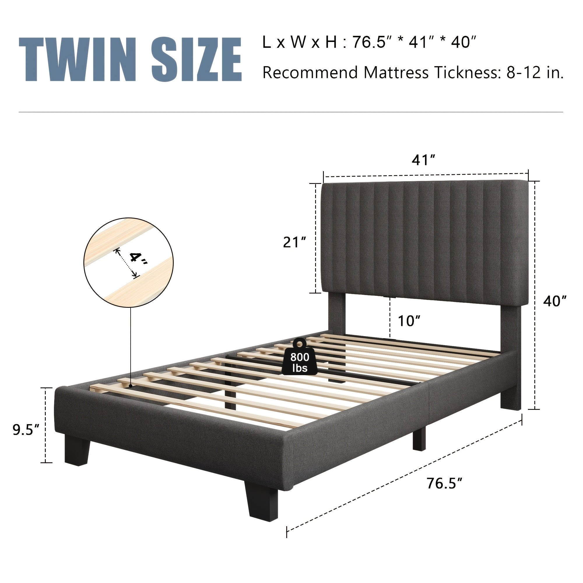 Elegant Modern Bed Frame with Vertical Striped Headboard Design, Platform Bed with Vertical Linen Or Velvet Headboard, Wide Bed Legs And Strong Wood Slats Support, Easy Assembly, Bed Frame Without Mattress