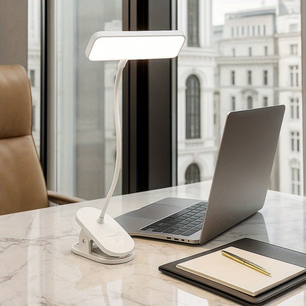 Adjustable Gooseneck Desk Lamp Featuring Three Color Options, with Three Brightness Settings, a Dimmable Night Light for Studying, a Reading Lamp, And a Lamp Head That Rotates 360 Degrees, Plus an LED Clip Night Light