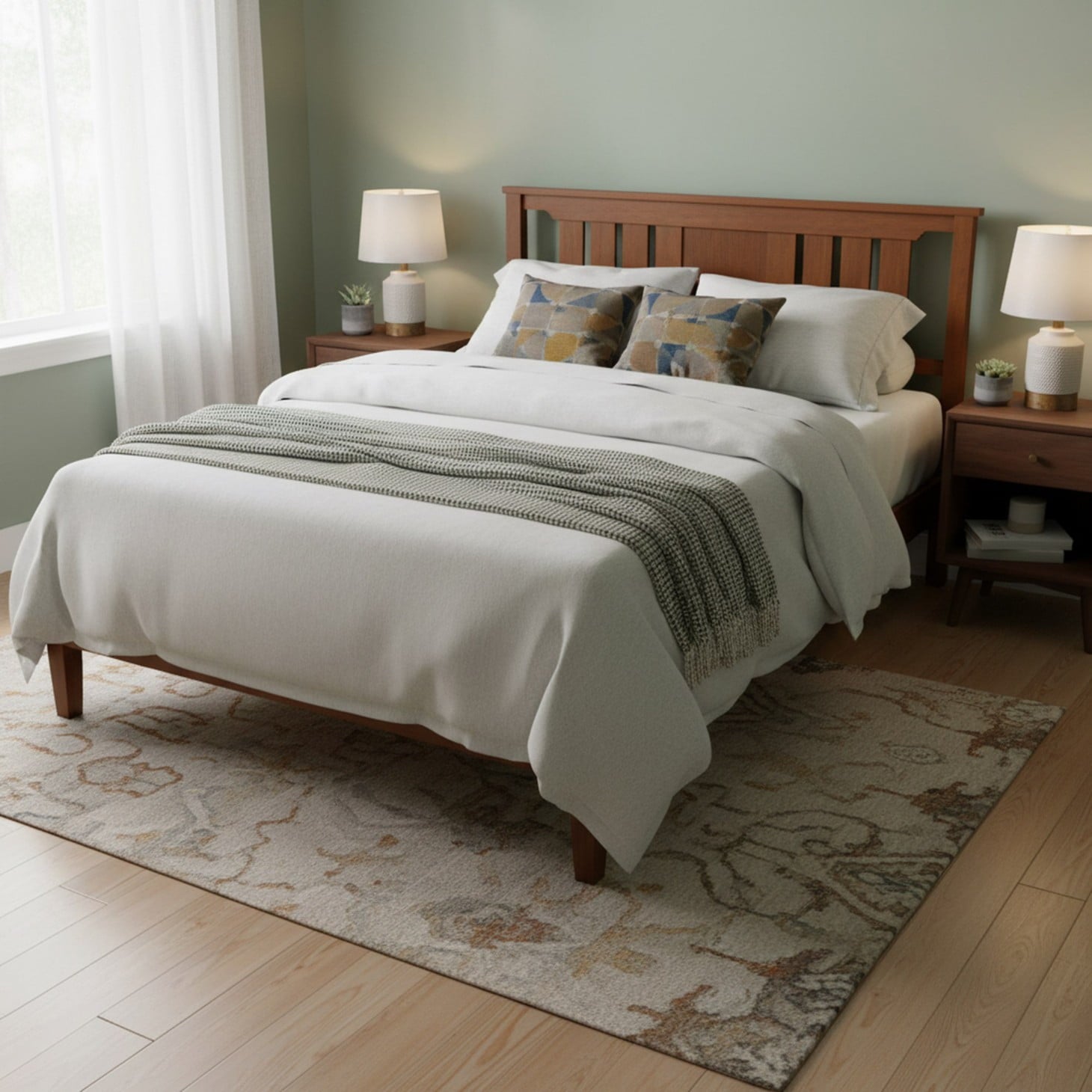 Mid Century Solid Wood Platform Bed With Headboard | Walnut End, Wood Slat Support, No Box Spring Needed, Classic Style By Edx