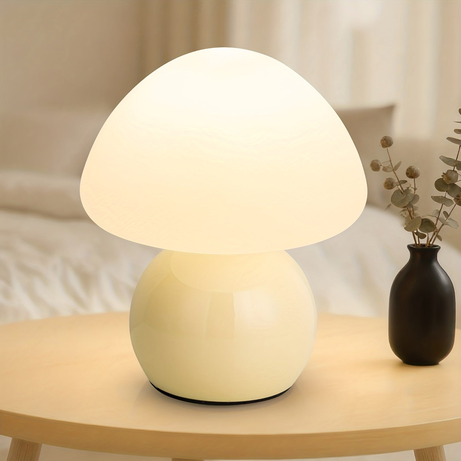 Compact Mushroom Lamp for Bedside, Adjustable Nightstand Light, White Glass Desk Lamp Suitable for Bedroom, Dormitory, Living Room, Kitchen, Office, And Home Decoration