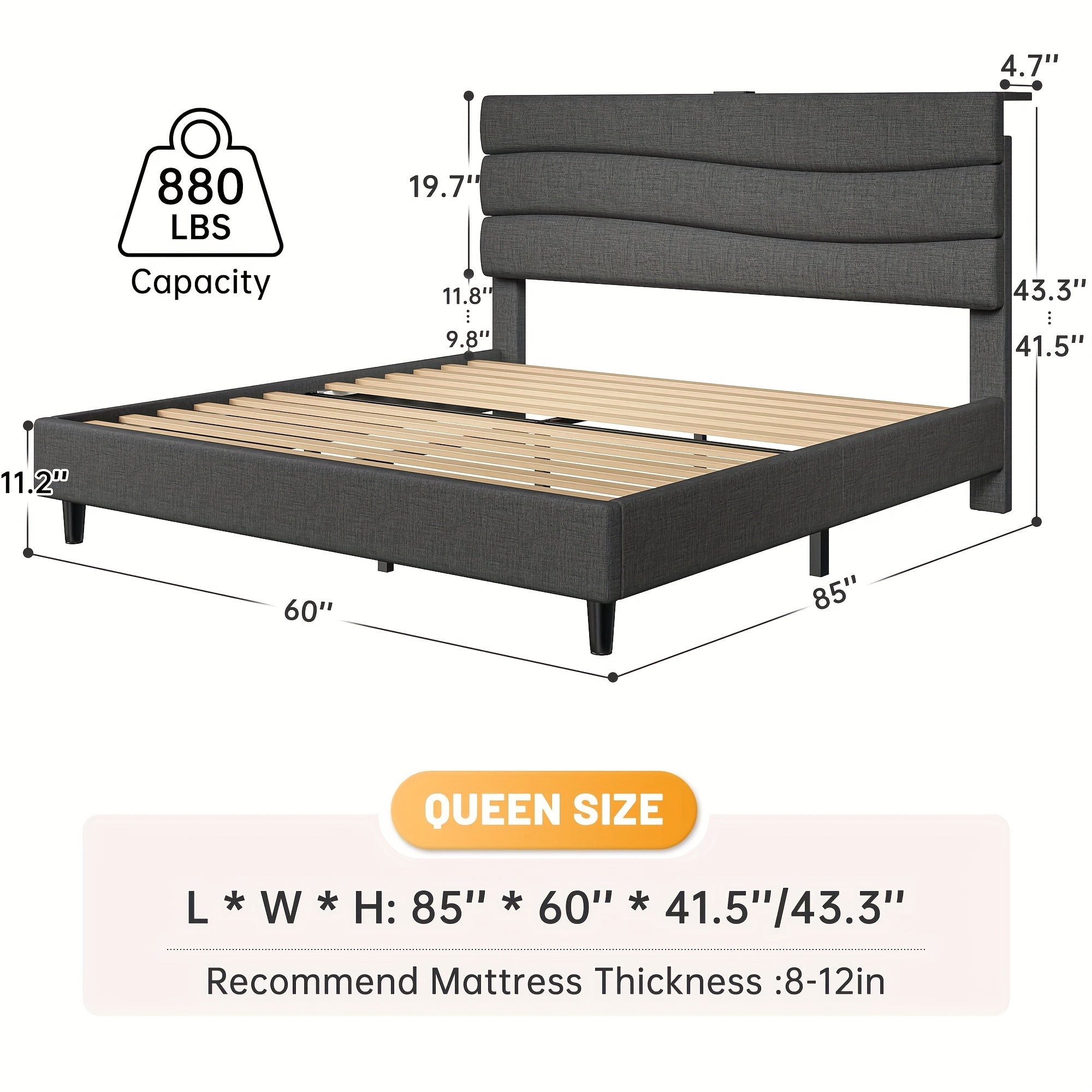 ENHOMEE Queen Bed Frame with Storage | USB Charging Ports, Adjustable Headboard, Sturdy Metal Platform, Noise-Reduction Design, 880LBS Capacity, Contemporary Style, Light Beige\u002FGray
