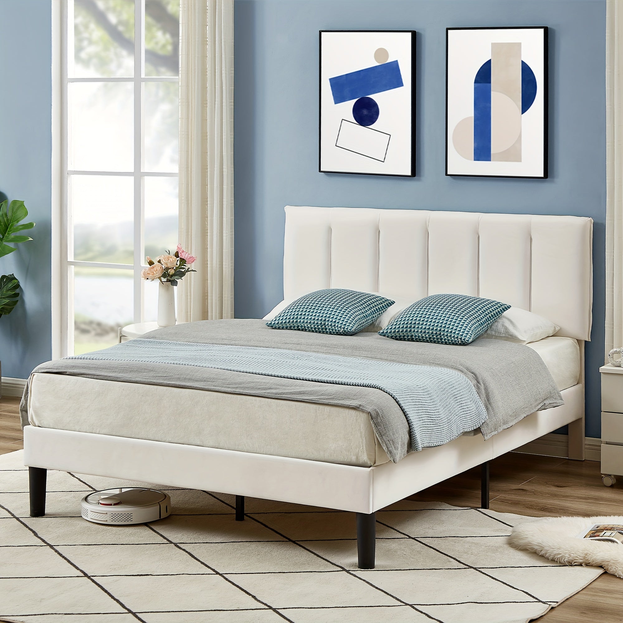 Upholstered Bed Frame Twin\u002FFull\u002FQueen Size Platform Bed with Adjustable Headboard Wood Slats Support