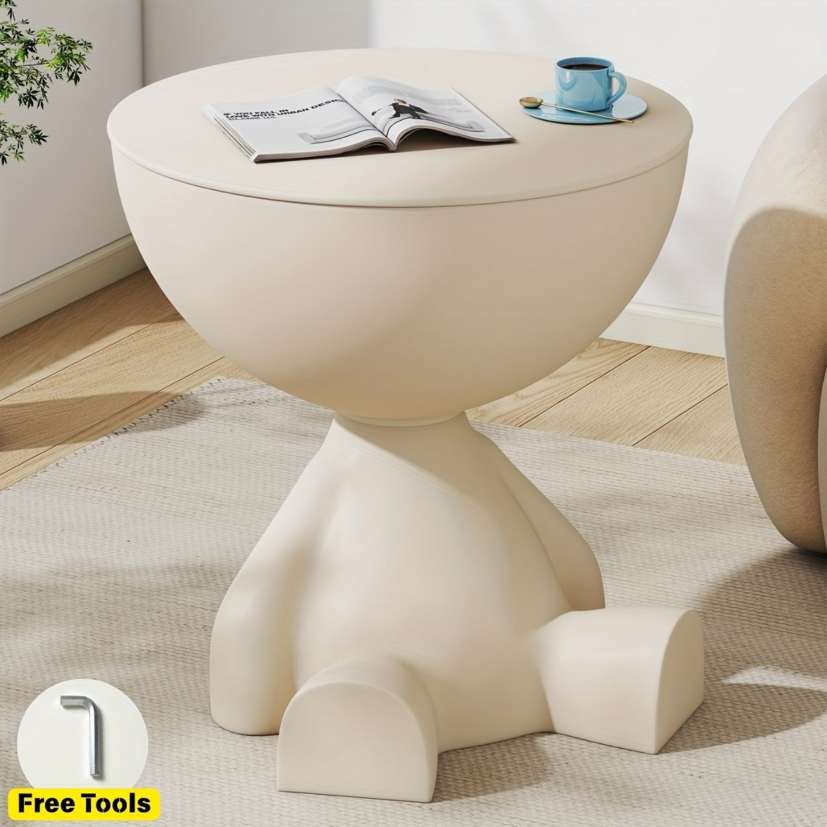 Cute Round End Table With Hidden Storage, Versatile Sofa Side Table Or Nightstand As A Gift, Ideal For Small Rooms, Stylish Gift For Home Lovers, Installation Tools Included, Decorations