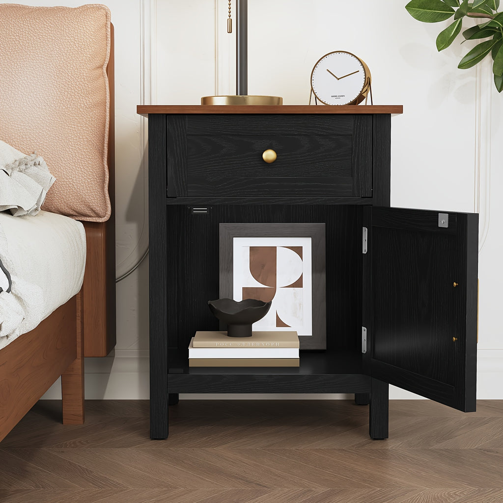 Nightstands Set Of 2, Retro Night Stand Bedside Table with Drawer And Storage, Wood End Side Table for Bedroom